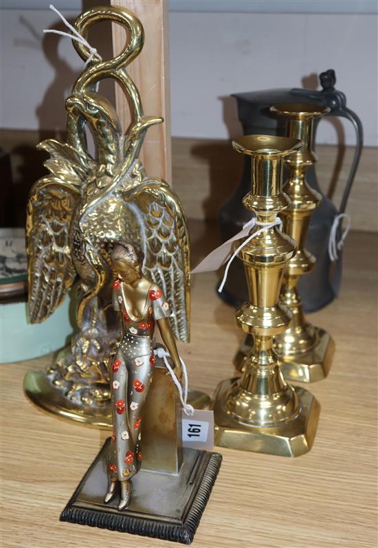 Miscellaneous metalware, including a spelter matchstrike signed Lorenzl,